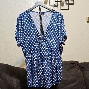 Women’s Blue Printed V-Neck Tunic by Layne Bryant